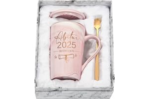 Diztoud Kubek do kawy z okazji matury 2025, prezent z okazji matury 2025, kubek zdany z egzaminu, prezent zdany z egzaminu, ukończenie szkoły, 400 ml, ceramiczny kubek marmurowy z pokrywką, łyżką i