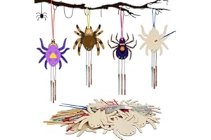 HONMOK 9 Stück Spinnen Windspiel Bastelset Kinder Halloween Windspiele Basteln Holz Bastelhandwerk zum Bemalen Windspiel DIY Kreativsets Klangspiele für Mädchen Junge Halloween Party Mitgebsel Deko