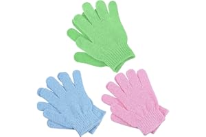 KURKIP 3 Pair Exfoliating Gloves - Bamboo Shower Gloves - Bath and Body Exfoliator Mitts - Scrubs Away Ingrown Hair and Dead Skin - for Shower, Spa, Massage and Dead Skin Cell Remover Loofah