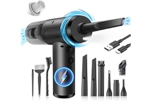 HyAdierTech Dmuchawa sprężonego powietrza, 3 regulowane prędkości, 50000 obr./min, wydajny elektryczny odpylacz, zestaw do czyszczenia klawiatury odkurzacza ze światłem LED do komputera, samochodu,