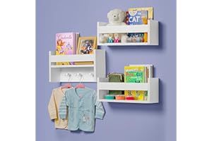 CASA BELLA DECOR CASA Bella Set of 3 White Nursery Room Shelves, Solid Wood Ideal for Books Toys and Decor, Wall Bookshelf for Kids Bedroom, Kids Bookshelf, Nursery Book Shelves, Floating Bookshelf, Classic White