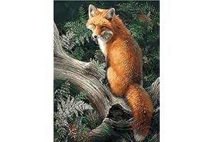 Meecaa Paint by Numbers Golden Fox Animal Tree Kit for Adults Beginner DIY Oil Painting 16x20 inch (Golden Fox, Framed)