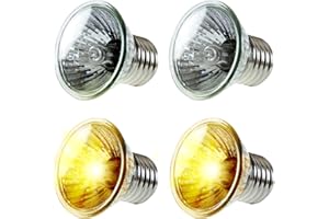 PewinGo 4 Pack 50W UVA UVB Heat Lamp Bulbs for Reptiles, Heating Emitter Bulbs for Amphibian, Terrariums, Cages, for Tortoise, Snake, Frog, Lizard, Chameleon, Hermit Crab, Cockatoo. Halogen, Orange