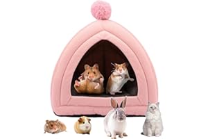 HILEYU Casa de invierno para mascotas de animales pequeños,cama cobaya,Cama Felpa Hamster Casa de Invierno,cama de conejillo de Indias,Conejo Cama Caliente con cojín extraíble para animales pequeños Pink