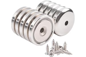 OCEUMAOA 10Pezzi Calamite Potenti Con Foro Magneti Neodimio 30kg Forza 32mm Magnete Potente Calamita Piccole con Base in Acciaio Svasato per Cucina, Magazzino, Garage Con Viti Di Montaggio