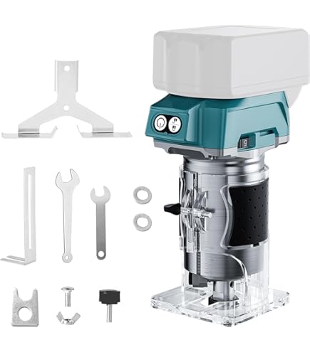 Accu compatibel met Makita 18 V accu, 1300 W borstelloze randfrees met 6 snelheden, 30.000 omw/min borstelloze trim, accuhoutfrees voor houtbewerking