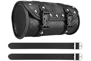 wiipara Motorcycle Tool Bag, Universal PU Leather Waterproof Saddlebag Handlebar Storage Bag for Motorcycle Front Forks Sissy Bar with 2 Straps