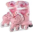 Yvolution Twista Skates Learner Training Skates for Beginner Converts from learner skate to inline skate at the touch of a button, No Tool Needed for Girls Boys 2+ Years Old, Size 12-3J - Pink