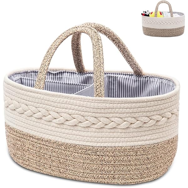 MaidMAX Baby Diaper Caddy vilten tas, draagbare commode-organizer, multifunctionele luiertas, vilten mand opbergdoos met verwisselbare vakken voor kinderkamer, auto en reis, houten mand grijs