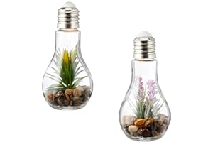 LEVANDEO Zestaw 2 żarówek LED do sukulentów, szer. x wys.: 8 x 19 cm, dekoracyjna lampa, sztuczna roślina, zielona lampa wisząca, dekoracja stołu