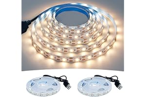 GOMING DC 5V USB Ruban LED Blanche Naturelle 4000-4500K Alimenté par USB 2m x 2 Pièces 240 LEDs Haute Luminosité Flexible SMD2835 Non étanche IP33 LED Bande (Bande Uniquement)