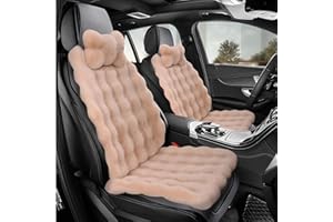 LiveGo Fuzzy Rabbit Fur Car Seat Cushion, Soft Fluffy Protector Warm Faux Rabbit Fur Non-Slip Front and Back Seat Covers Fuzzy Car Seat Interior Warm for Winter Mat Universal Fit (Khaki, 6)