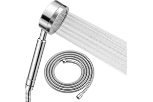 Olliwon Pommeau Douche Haute Pression avec Tuyau 1,5m, Pommeau de Douche Economie d'Eau en Acier Inoxydable 304 Installation et Nettoyage Faciles