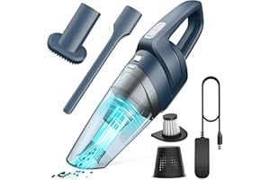 Hangorize Handstaubsauger - Handstaubsauger Akku Beutellos Nass Trocken mit HEPA Filter: 8000PA Autostaubsauger 120W: Kabellos Handsauger Mini Staubsauger -bleu