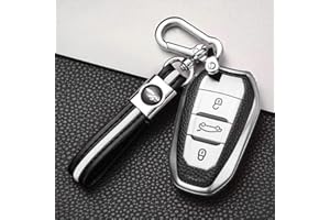 ontto Funda para Llave de Coche Peugeot 308 408 508 2008 3008 4008 5008 Citroen C4 C4L C6 C3-XR Mando a Distancia de Piel TPU para Llave de Coche con 3 Botones Plateados