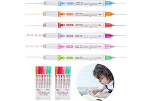 TINCAI 12pcs Curves Highlighter Pen Set - Flair Pens That Make Patterns - Double-head Curve Pens - Fine Tip Highlighter Markers - 6 Different Curve Shapes - for Card Writing/Drawing/Note Taking