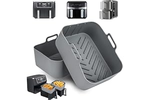 HIVIO Silicone Air Fryer Liner for Ninja Dual AF400UK/SL400UK & Tower T17088, 2pcs Thickened and Larger Air Fryer Liners,Reusable Air Fryer Accessories for Ninja AF451UK 9.5L＆Ninja Double Stack XL Air Fryer