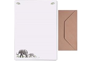 Making Meadows A4 Lined Letter Writing Paper Set (20 Sheets & 10 envelopes) Watercolour Elephant Writing Paper Design On Penpal Letter Paper Stationery Set