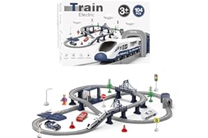 XIAPIA Electric Train Sets Railway Learning Educational Toys for Kids Boys Girls Age 3 Years Up, 104 Pcs Track Accessories Car Set Christmas Xmas New Year Gifts