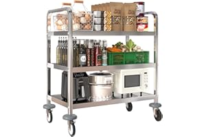 uyoyous 3 Tier Stainless Steel Trolley 750x400x835MM Stainless Steel Catering Trolley Multi-Purpose Kitchen Serving Trolley with Brake for Hotels Restaurants