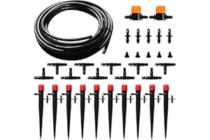 VooGenzek 33 Pièces 4/6 mm Kit d'irrigation Goutte, 5m Tuyau d'irrigation, Systeme Irrigation, avec Raccords Cannelés Droits, Connecteurs en T, Bouchons d'extrémité, pour Jardin, Plantes