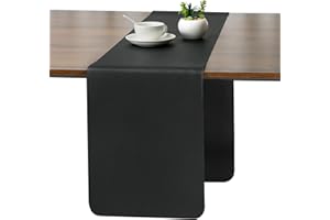 Myir JUN Tischläufer, Tischläufer Modern Tischläufer Abwaschbar Tischläufer Outdoor Doppelseitige Leder Tischläufer Wasserdicht rutschfest und zur Dekoration verwendbar 40 X 140 cm(Schwarz)
