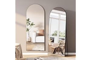 BHFFTHK Specchio ad arco per tutto il corpo, 165 x 60 cm, con telaio in metallo nero, grande HD, con ganci per camera da letto, spogliatoio, specchio