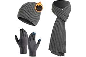QUNERY Bonnets, Écharpe et Gants 3er, Echarpe Homme Femme Hiver Bonnet Tricoté Gants Tactiles avec Particules Antidérapantes pour en Plein air et Quotidien