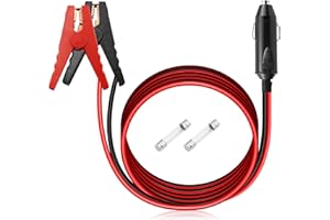 HATMINI 10FT Morsetto a coccodrillo a maschio Cavo per accendisigari, 12V/24V 18AWG Accendisigari maschio a clip per batteria Adattatore prolunga con fusibile da 10A
