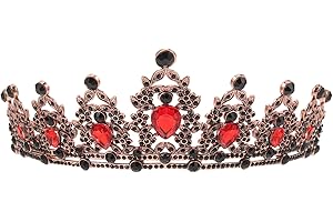 Lurrose Vintage noir diadème et couronne bandeau strass princesse tiare classique reine couronnes coiffure de mariage pour fille femme (rouge)