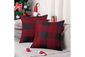 ORANIFUL Buffalo Check Cushion Covers 45 x 45 Set of 2 Linen Decorative Square Tartan Throw Pillow Case for Sofa Couch Bed Home Decor Car 18x18 Inches (Burgundy & Black)