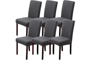 OKYUK Chair Covers, Dining Chair Covers Set of 2/4/6,Elastic Chair Protector Stretch Removable Washable Seat Covers for Dining Room Wedding Banquet Party Decoration (6, Jacquard dark grey)