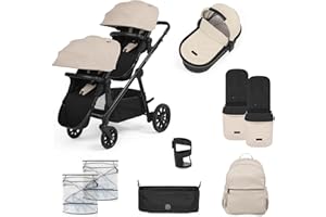 Ickle Bubba Virgo Growing Family 11-teiliger Kinderwagen - Einzel- bis Doppel-Tandem-Kinderwagen mit Babywanne, Fußsäcken, Regenschutz & Zubehör, ab Geburt geeignet (Stein)
