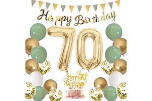 Moorle Geburtstagsdeko frau 70 jahre, Salbeigrüne Deko 70. Geburtstag Männer, Grün Weiß Gold Luftballons 70 Geburtstag, Party Ballons mit Banner Flaggen, tortendeko für 70.ter Geburtstag Dekoration