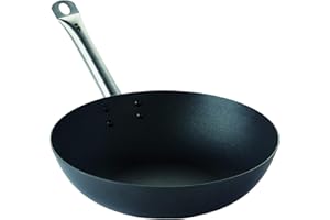 Point-Virgule wok en acier carbone avec revêtement anti-adhérent pour feu gaz, eletrique, céramique, induction compris, 30cm