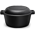 Warmiehomy Cast Iron Dutch Oven,5L 26cm 2 in 1 Pre-Seasoned Cookware Dutch Oven Pot with Skillet Lid,Non-Stick Skillet and Pot Set with Two Handles for Indoor Outdoor