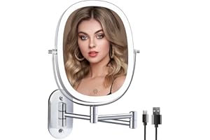 ‎FUNTOUCH FUNTOUCH Wiederaufladbar Kosmetikspiegel mit 1X/ 7X Vergrößerung LED Beleuchtung, Dimmbarer Rasierspiegel 3 Farben, Touchscreen Schminkspiegel, 360° Drehbar, Wandspiegel für Badezimmer und Hotel