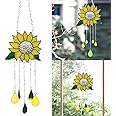 Sunflower Wind Chime Sun Flower Hanging Sign Dripping Pendant Stained Suncatcher Garden Ornament Decor For Outdoor Indoor Home Bedroom Living Room Window Corridor Yard Decoration