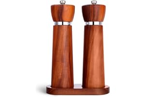 TLYSXPRO Wooden Salt and Pepper Grinder Set – Refillable Salt and Pepper Mill with Adjustable Upgraded Large Size Ceramic Burr – Manual Pepper Grinder with Acacia Wood Body – 8.3” Tall