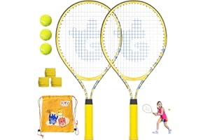 JOY SPOT! Kids Tennis Racket 2 Pack, Size 21" Lightweight Recreational Racquet with 3 Balls, Carry Bag, 3 Overgrip, Portable Beginners Junior Youth Tennis Training Equipment, Tennis Practice Kit for Boy Girl