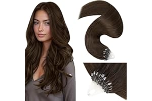 LaaVoo Extension Microring Capelli Veri 60cm 50g 50ciocche Marrone Cioccolato Extension Capelli Veri Microring Remy Lisci Estensioni Micro Ring Capelli Umani Reali #4
