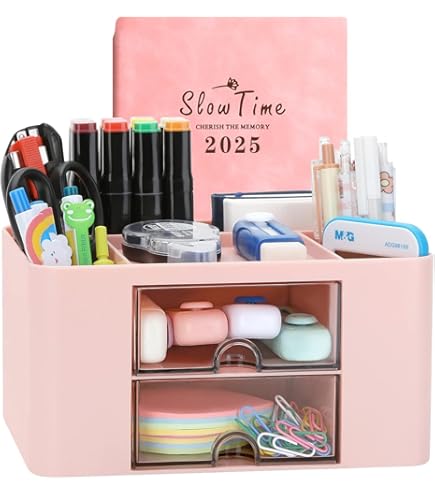 Organizer Da Scrivania 3 Strati Rosa - Cassetti Portaoggetti Per Trucco, Cancelleria E Gioielli, Design Compatto 17x16cm - Foto 4