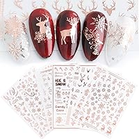 Nagelsticker Weihnachten - JMEOWIO 9 Blatt Nail Art Sticker Nagelaufkleber Selbstklebend Roségold Schneeflocke Urlaub Christm
