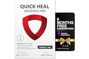 Quick Heal | Antivirus Pro | 1 user | 1 Year | AI Based Device Security for Laptop | Email and Browsing Protection| (Email Delivery in 1 Hour- No CD) + Get 6 month AntiFraud.AI Key for IOS and Android
