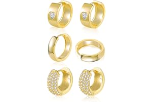 ALEXCRAFT 3Paar Creolen Gold Ohrringe Set, Damen 14 Karat vergoldet Schmuck Ohrringe Huggies Creolen Kleine Hypoallergen Ohrringe Silber 925 Schlafen Knorpel Kreolen Creolen Gold Kleine Damen Herren