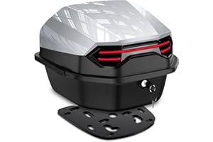 ‎ABESTME ABESTME Motorradkoffer Topcase, Topcase für Roller, Motorrad Daily Tail Box Trunk Carrier Kunststoffkoffer mit Sicherheitsschloss, Wasserdicht Motorrad Top Box mit Installieren Platte - Silber