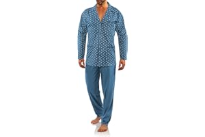 sesto senso Elegancka męska piżama długa z guzikami, 100% bawełna, piżama z listwą guzikową