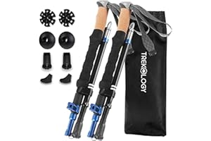 TREKOLOGY Trekking Poles – Collapsible Hiking Poles with Cork Handle - Ultralight Folding Walking Poles for Women & Men, Lightweight Aluminum Hiking Sticks & Walking Sticks
