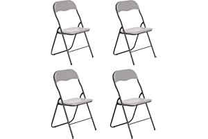 AVANTI TRENDSTORE Procida - Set da 4 sedie pieghevoli in tubolare d'acciaio nero con sedile e schienale imbottiti, di colore grigio. Dimensioni LAP ca. 44x79x45 cm
