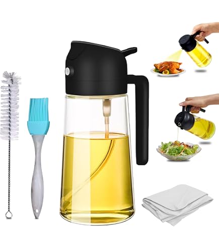 2 Olivenöl-Spender Mit Sprühfunktion – 2-in-1, Aus Glas, 470 Ml, Für Präzise Dosierung Beim Kochen